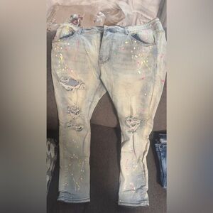 Light Fade wash jeans with Splattered paint design